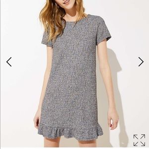 NWT loft tweed boucle ruffle gray shift dress